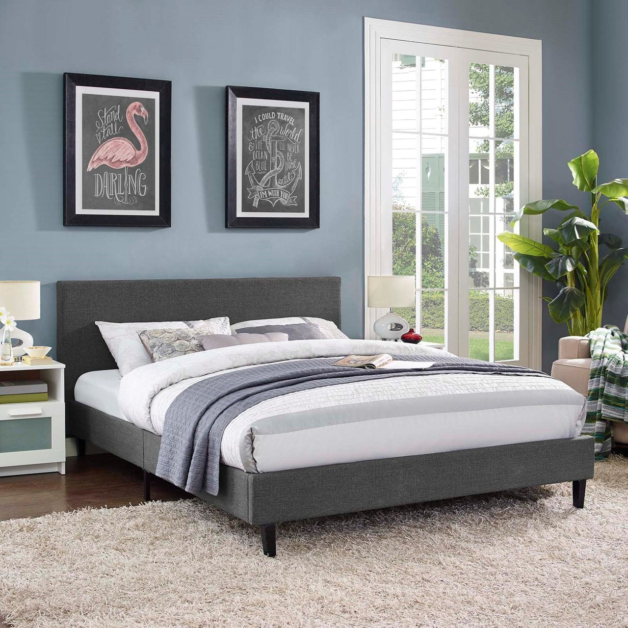 Anya Full Fabric Bed, Grey, Fabric 12212