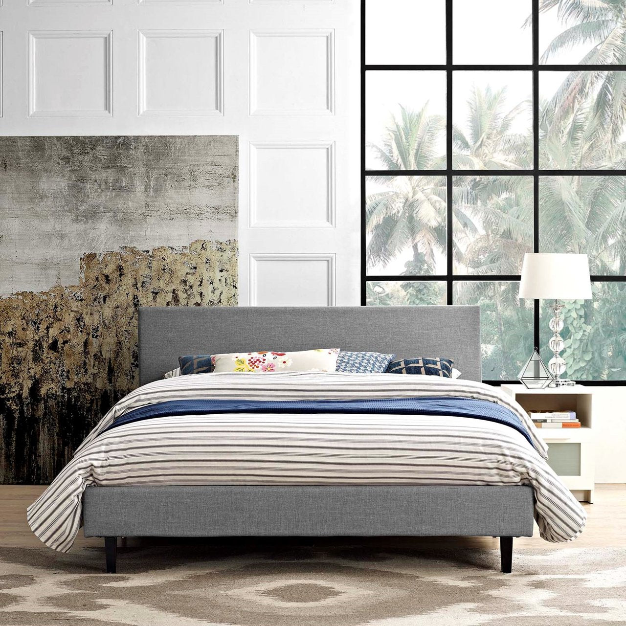 Anya Full Fabric Bed, Grey, Fabric 12213