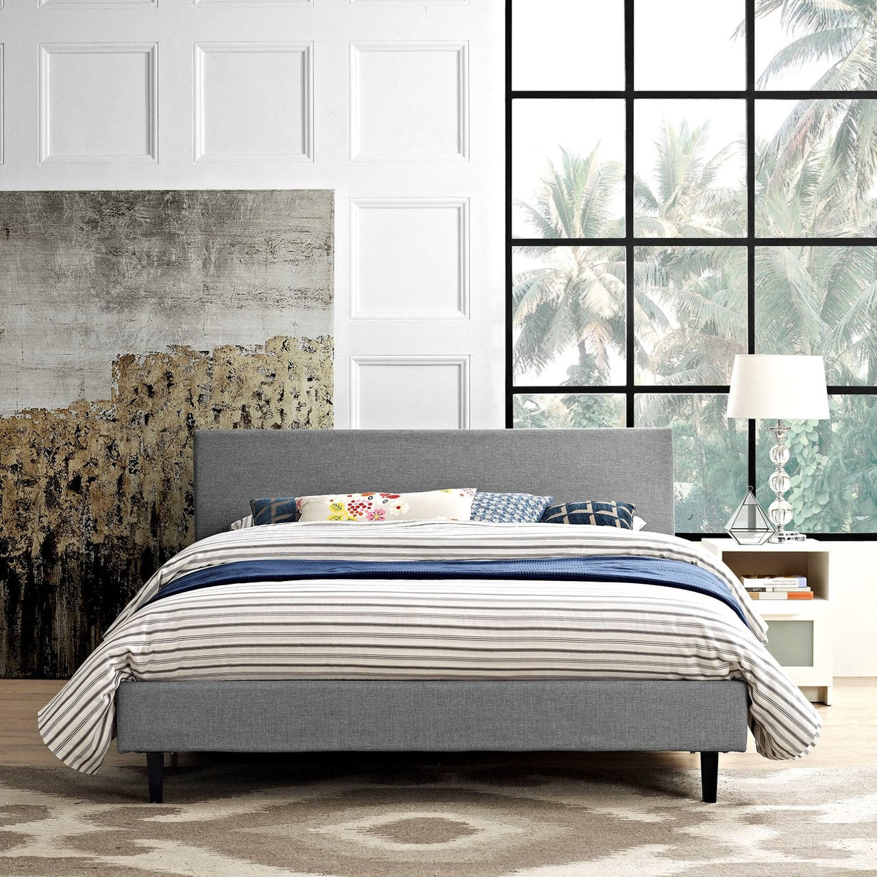 Anya Queen Bed, Grey, Fabric 12220