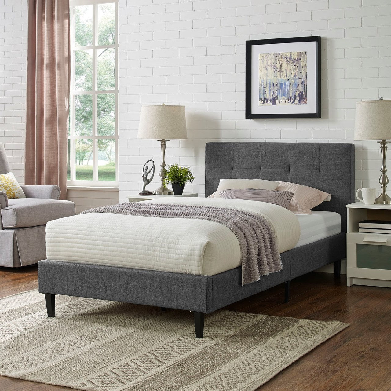 Linnea Twin Bed, Grey, Fabric 12226