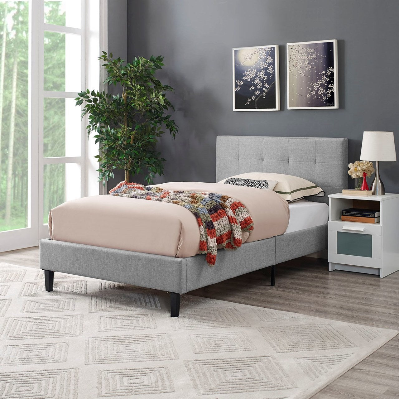 Linnea Twin Bed, Grey, Fabric 12227