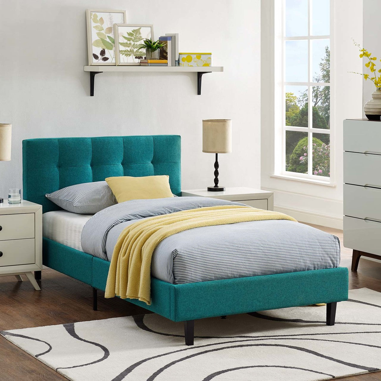 Linnea Twin Bed, Twin Size, Fabric, Aqua Blue, 14374