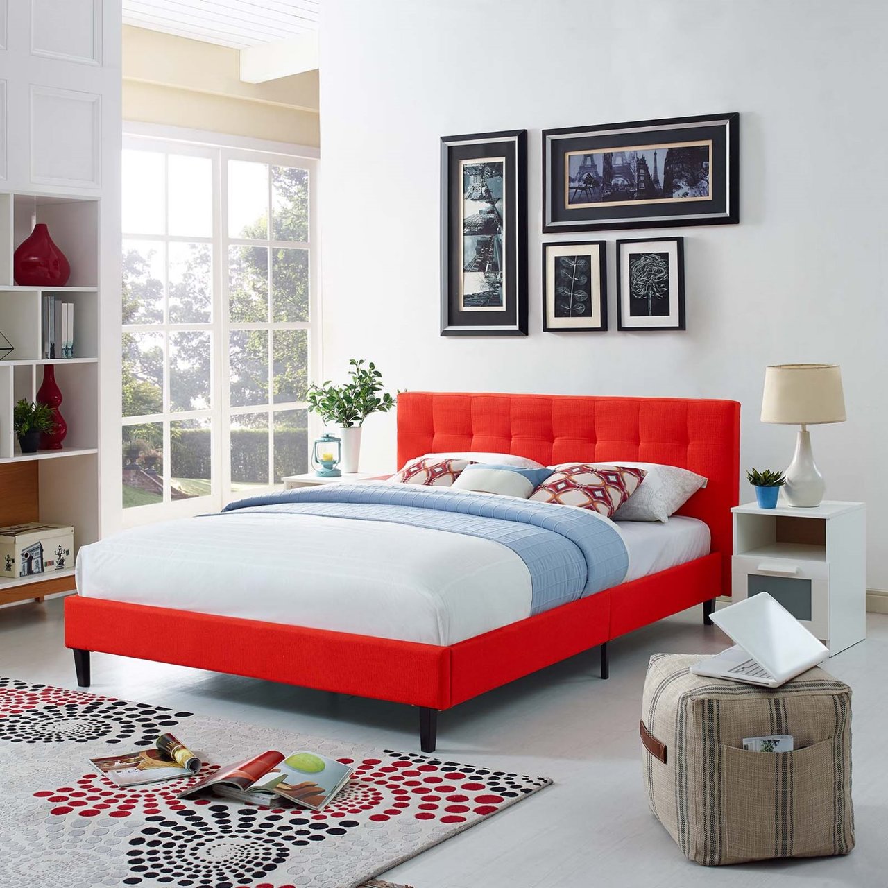 Linnea Full Bed, Red, Fabric 12231
