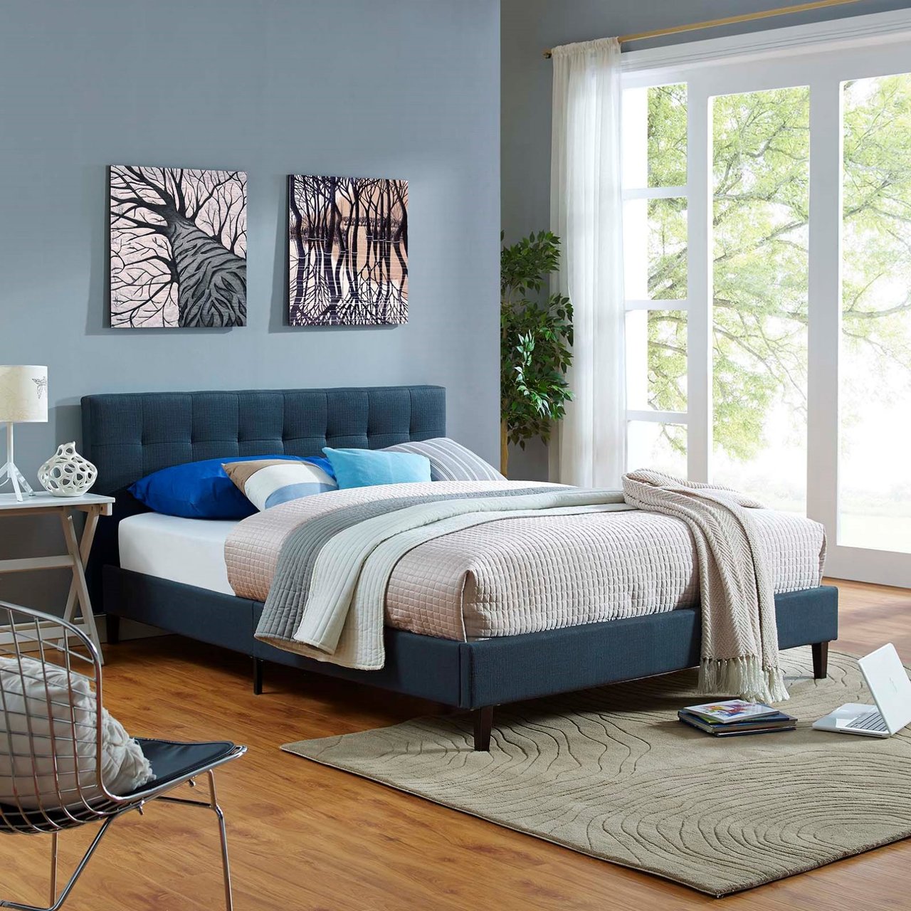 Linnea Full Bed, Navy, Fabric 12232