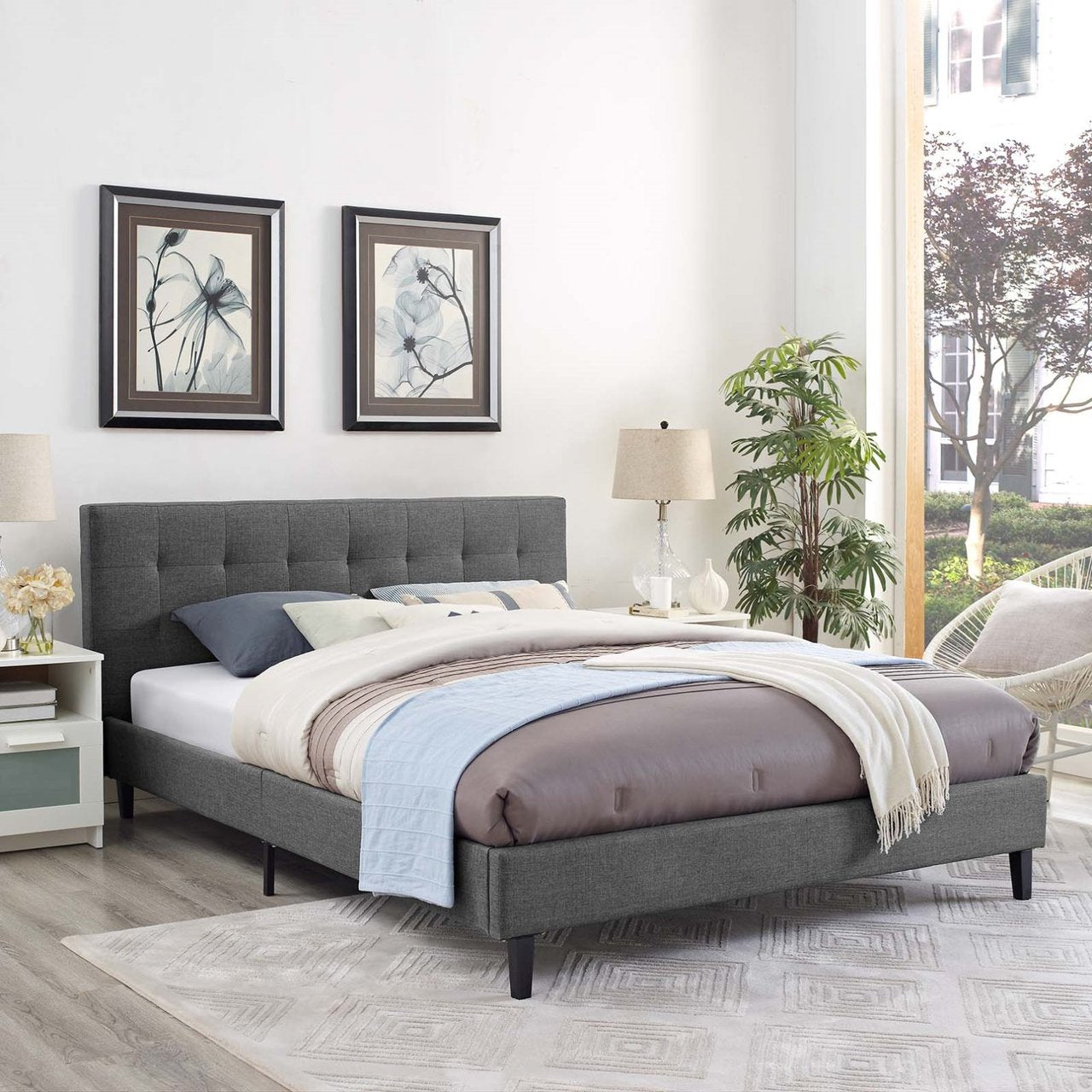 Linnea Full Bed, Grey, Fabric 12233