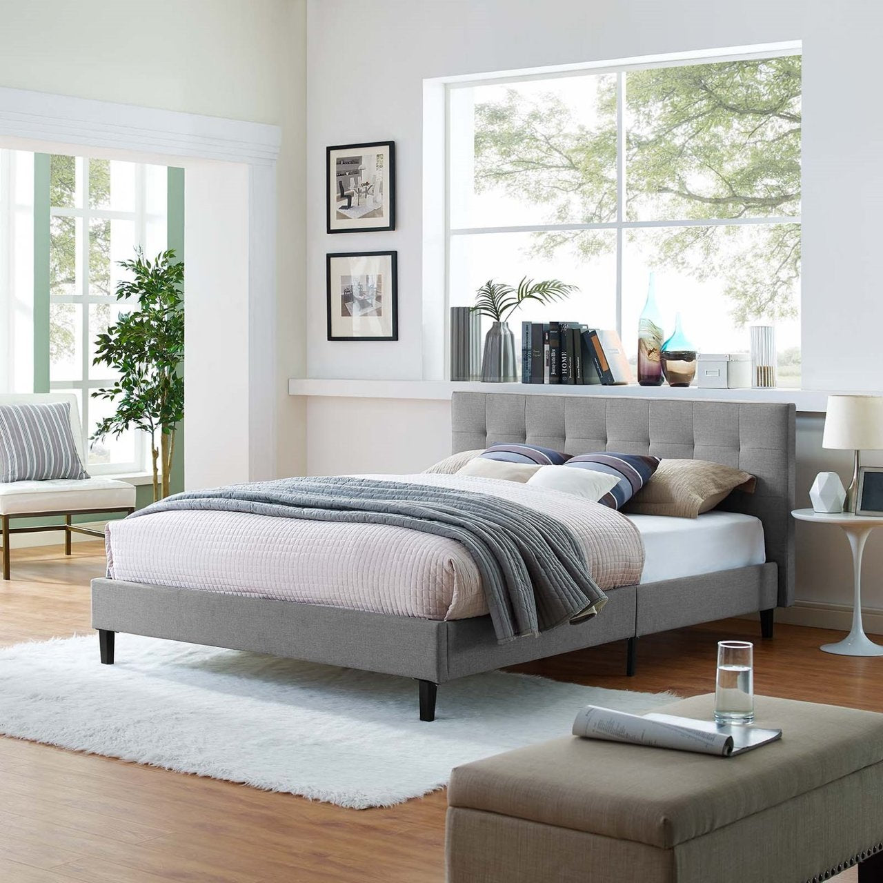Linnea Full Bed, Grey, Fabric 12234
