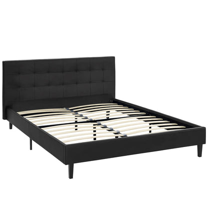 Linnea Queen Vinyl Bed, Black, Faux Leather 12236