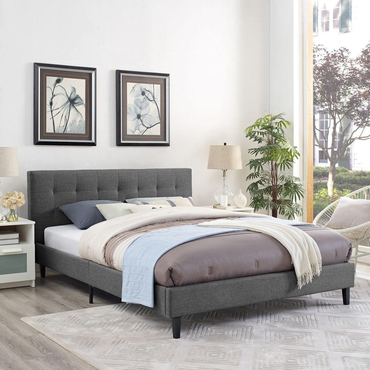 Linnea Queen Fabric Bed, Grey, Fabric 12240