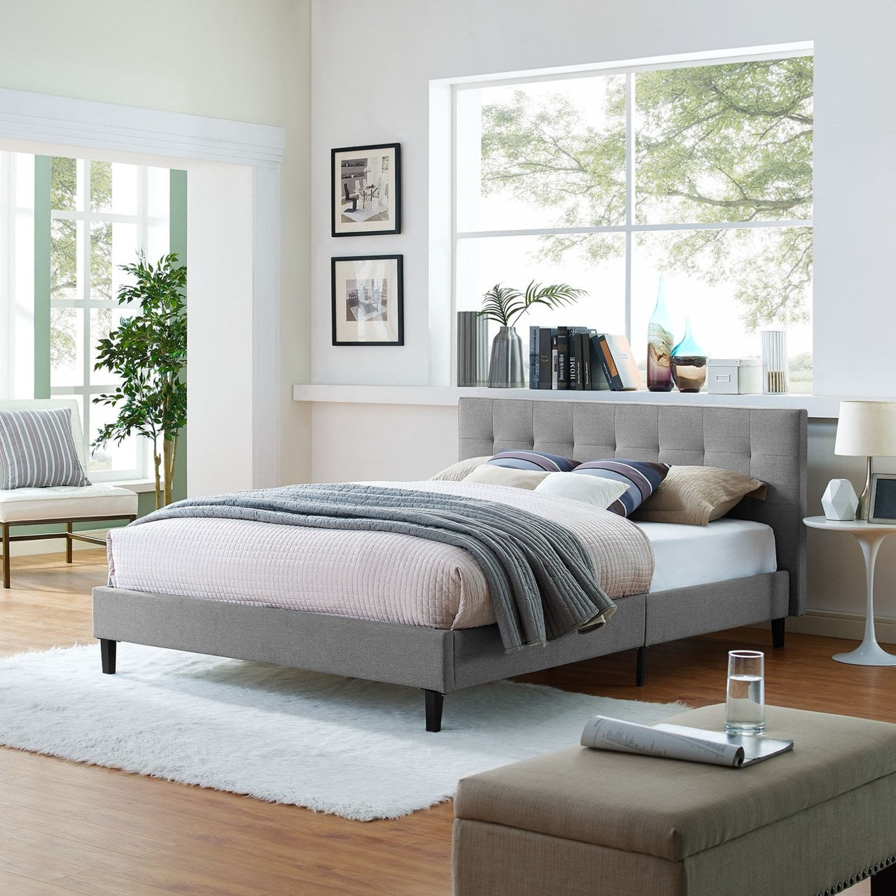 Linnea Queen Fabric Bed, Grey, Fabric 12241
