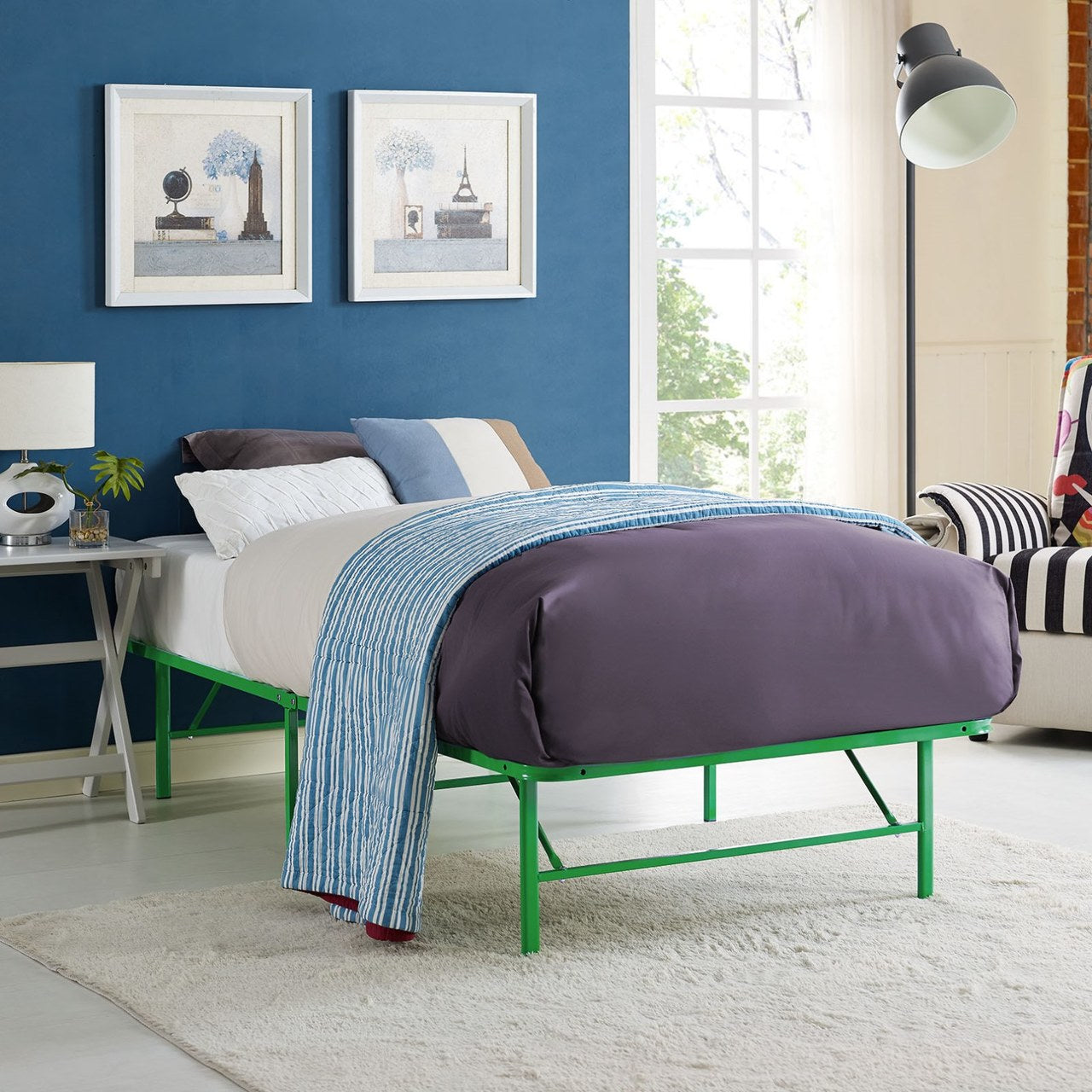 Horizon Twin Stainless Steel Bed Frame, Green, Metal 12244