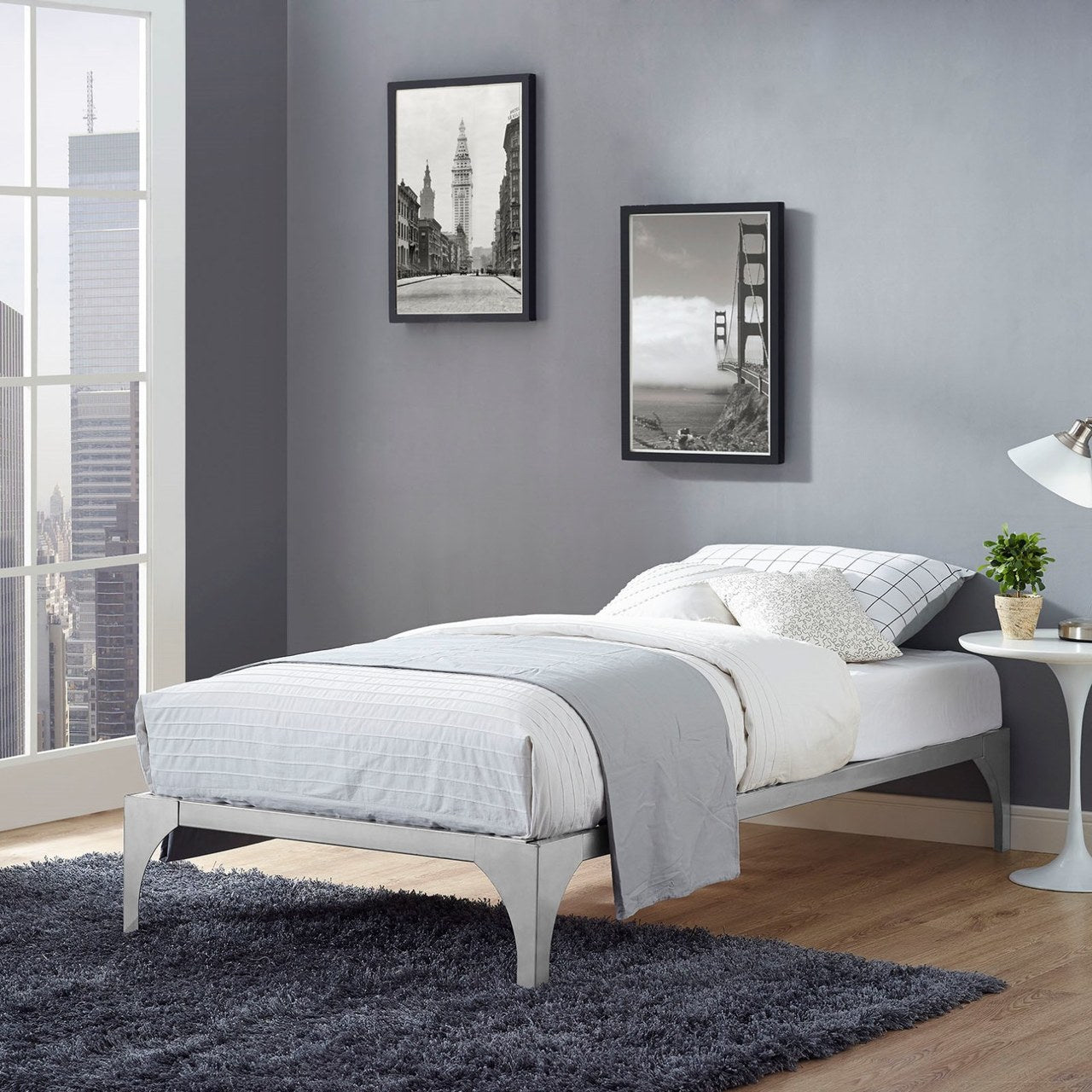 Ollie Twin Bed Frame, Silver, Metal 12274
