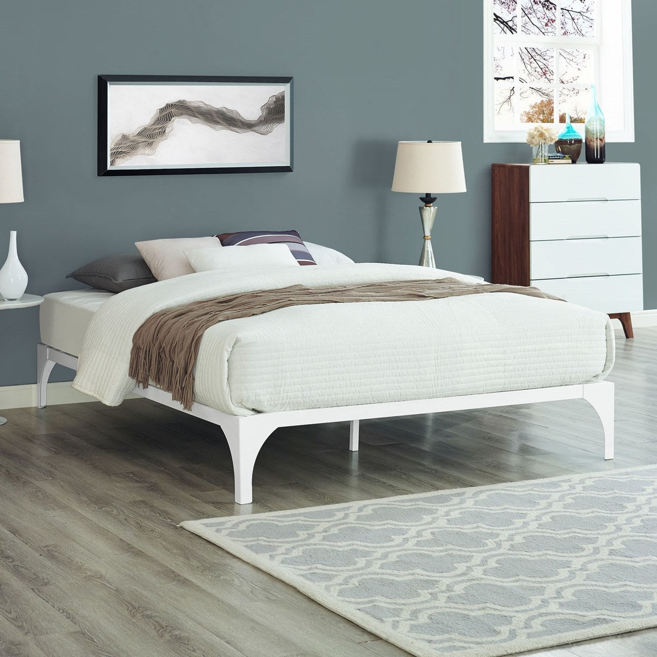 Ollie King Bed Frame, White, Metal 12288