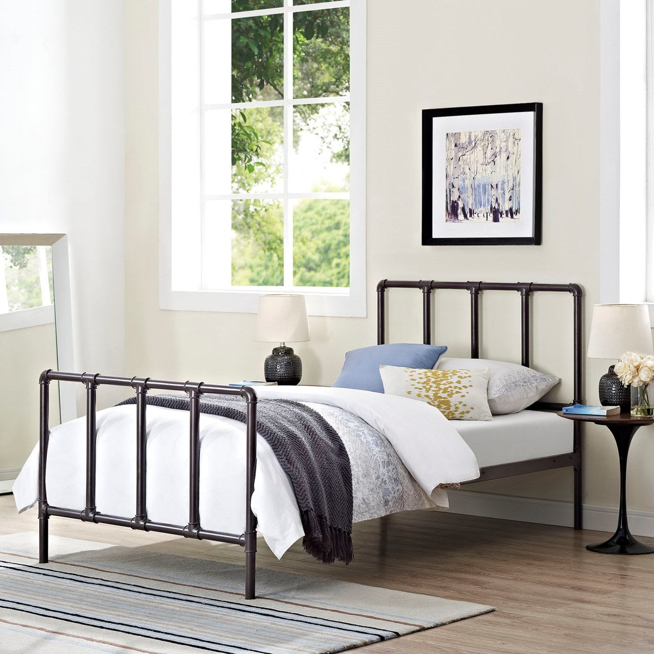 Dower Twin Bed, Brown, Metal 12289