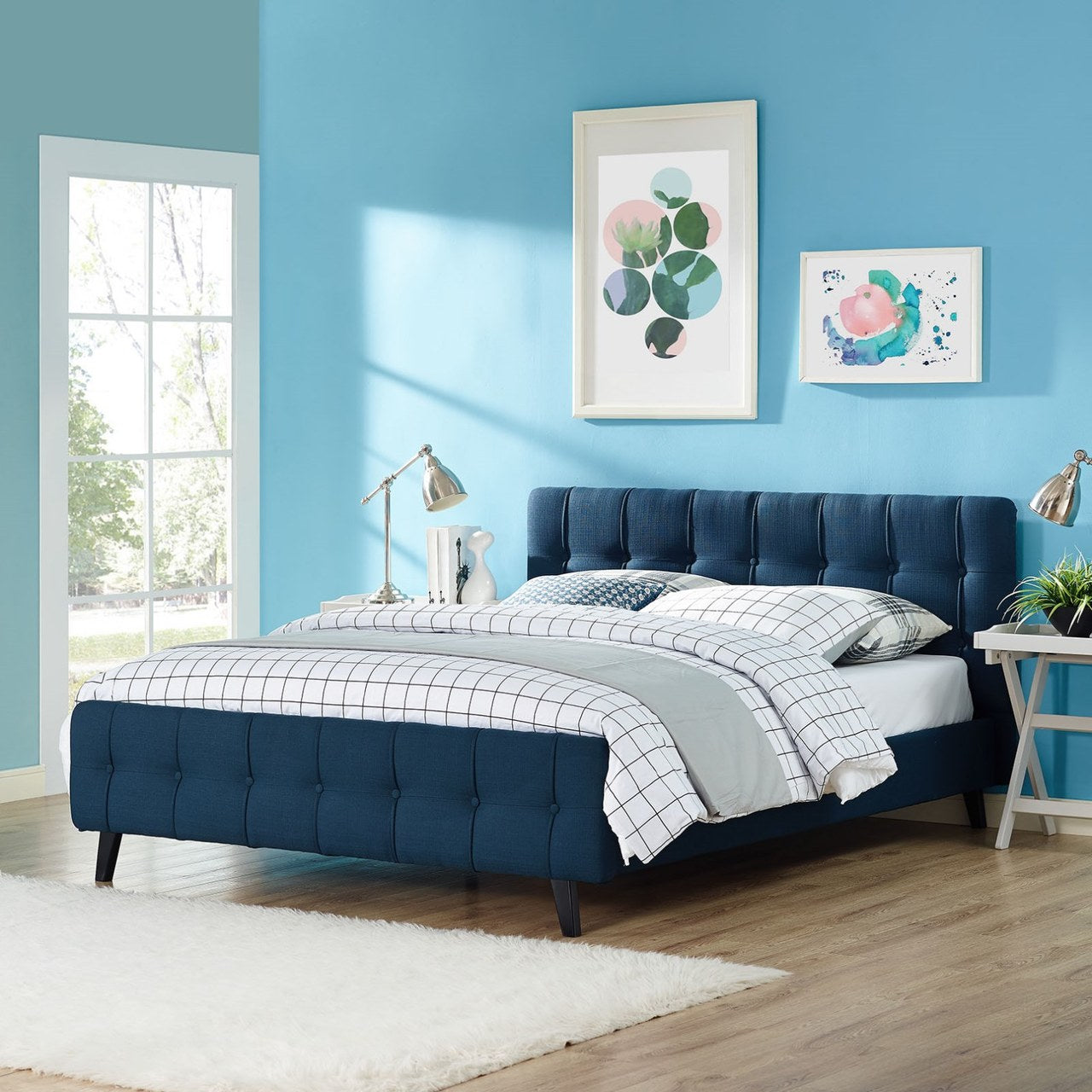 Ophelia Queen Fabric Bed, Navy, Fabric 12357