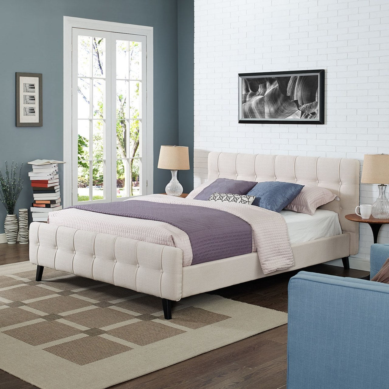 Ophelia Queen Fabric Bed, Beige, Fabric 12358