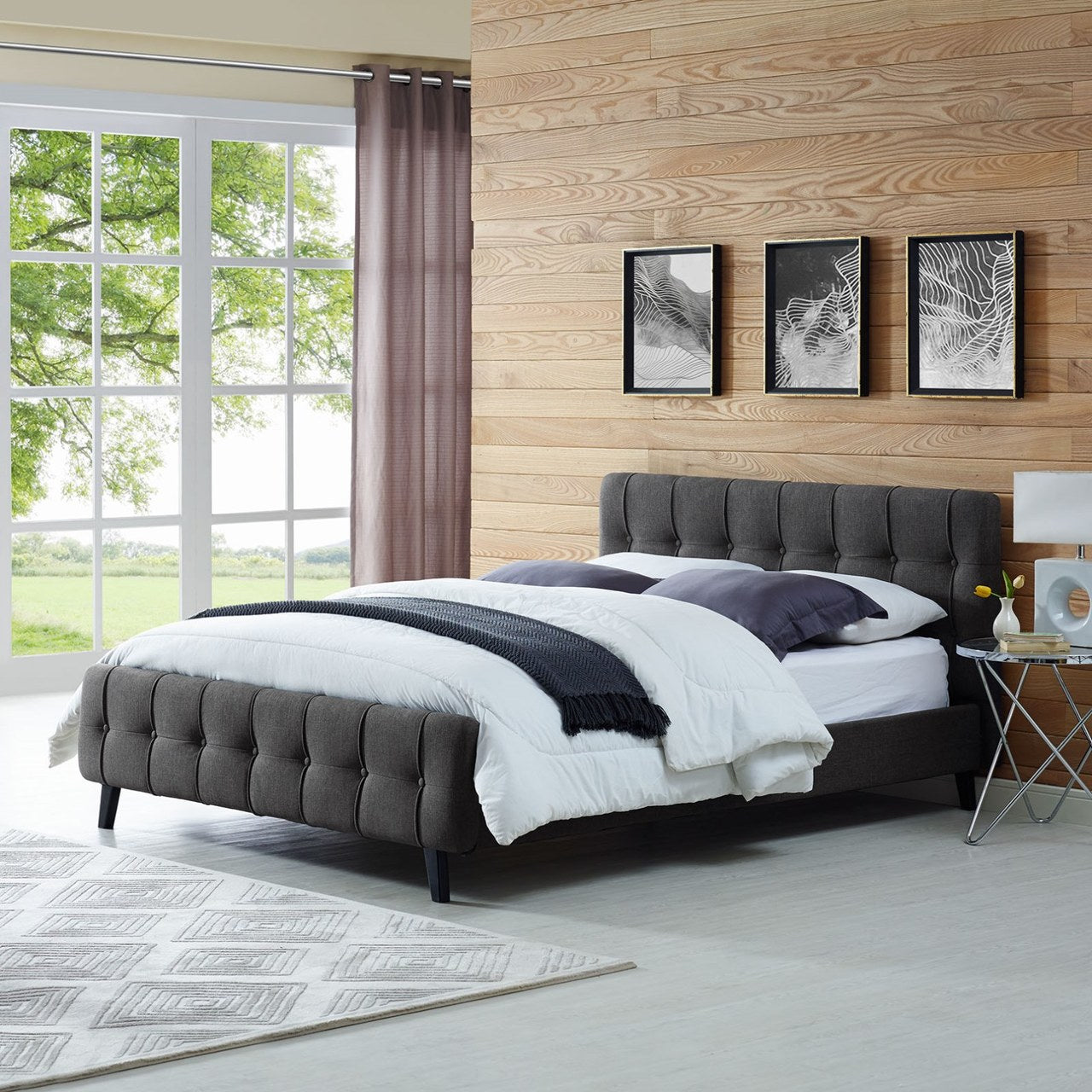 Ophelia Queen Fabric Bed, Grey, Fabric 12359