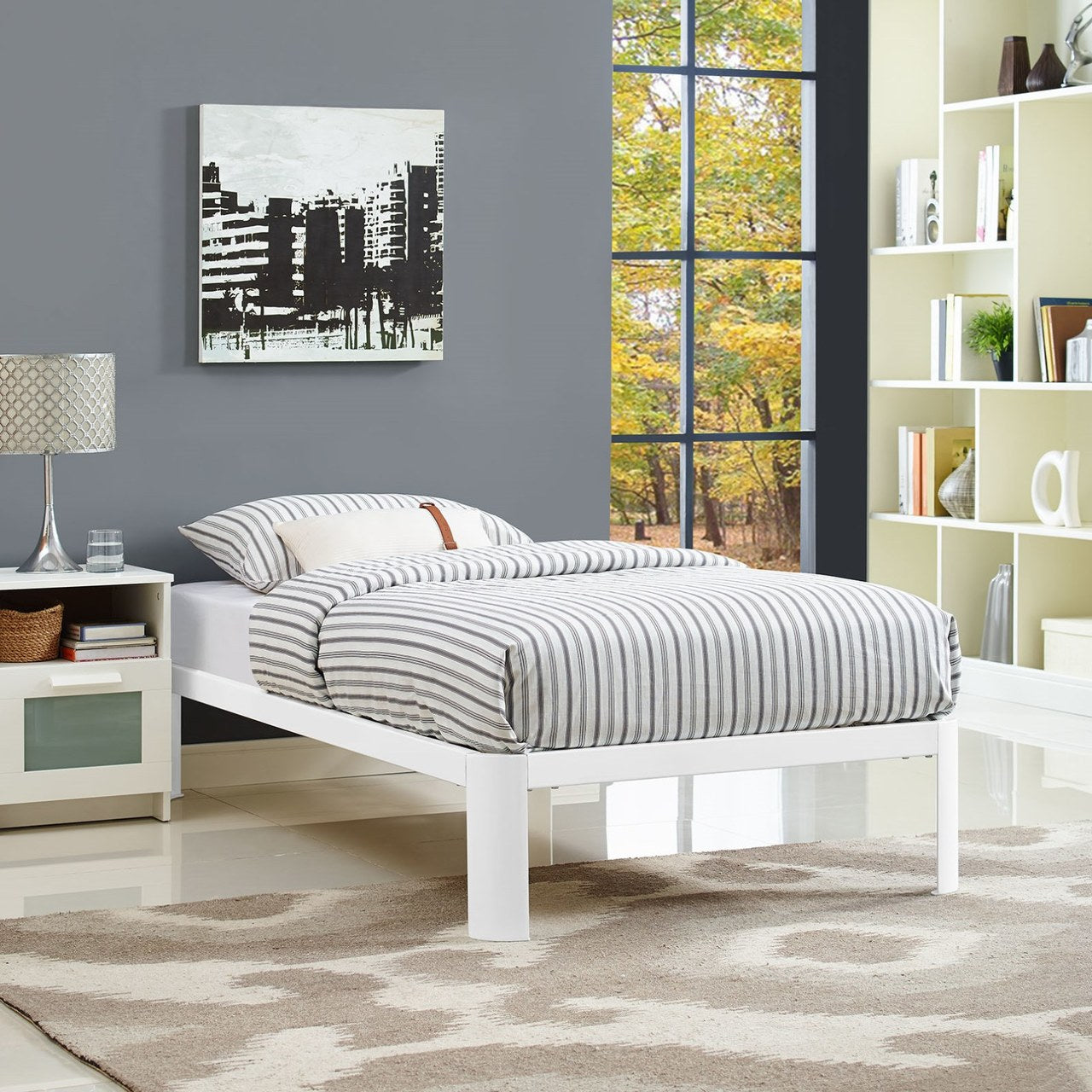 Corinne Twin Bed Frame, White, Metal 12363