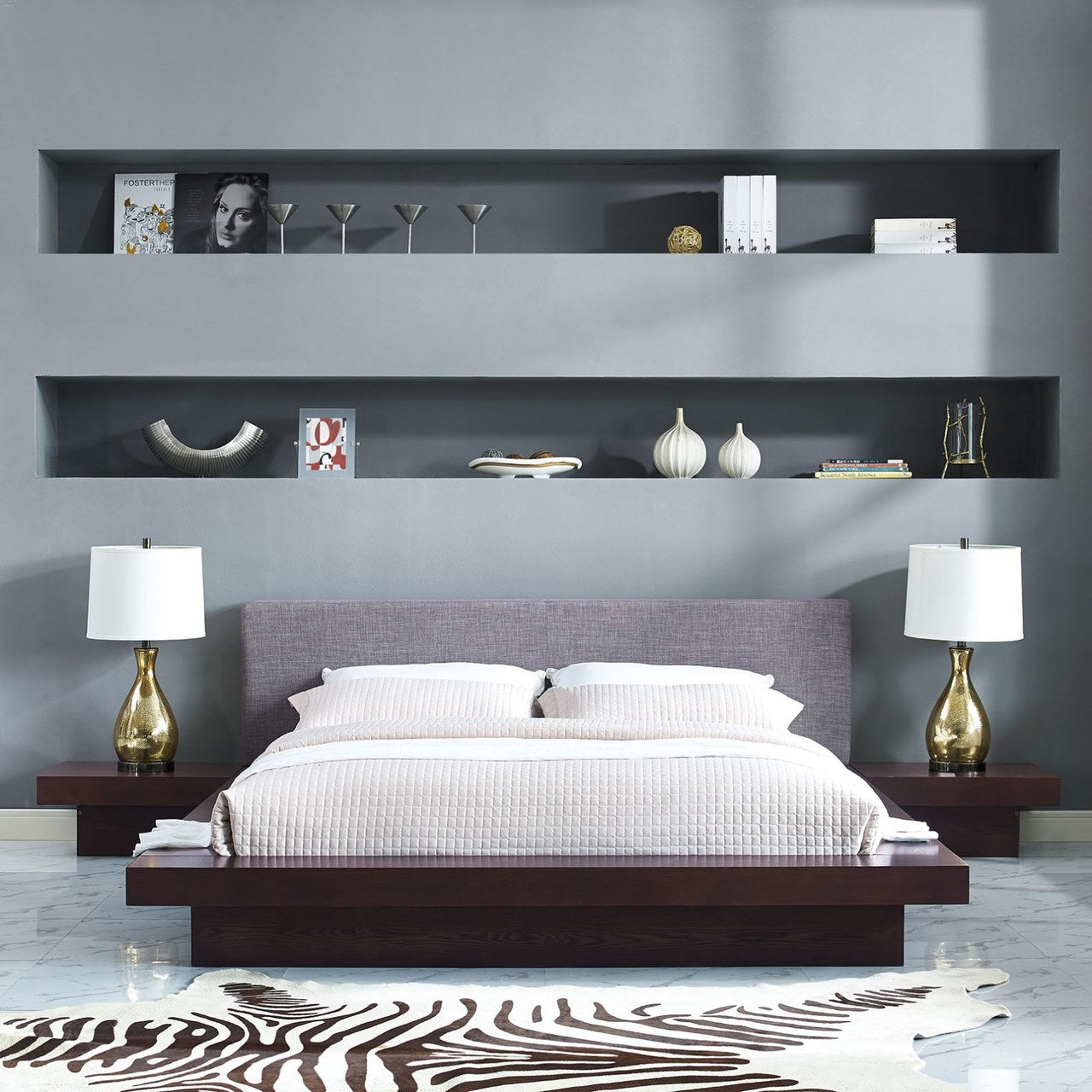 Freja Three PCS Queen Fabric Bedroom Set, Grey, Fabric 12425