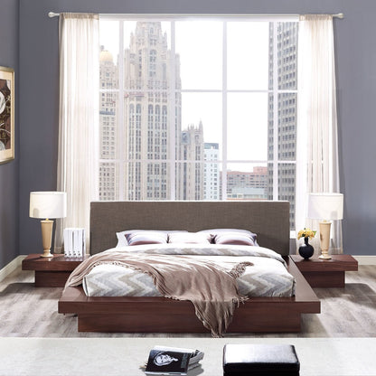 Freja Three PCS Queen Fabric Bedroom Set, Brown, Wood 12429
