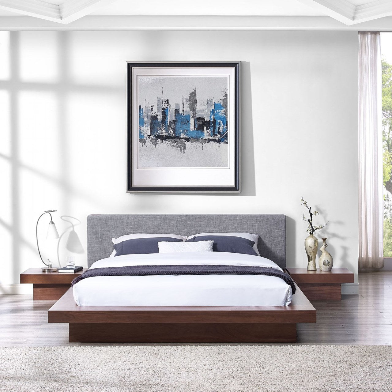 Freja Three PCS Queen Fabric Bedroom Set, Grey, Wood 12431