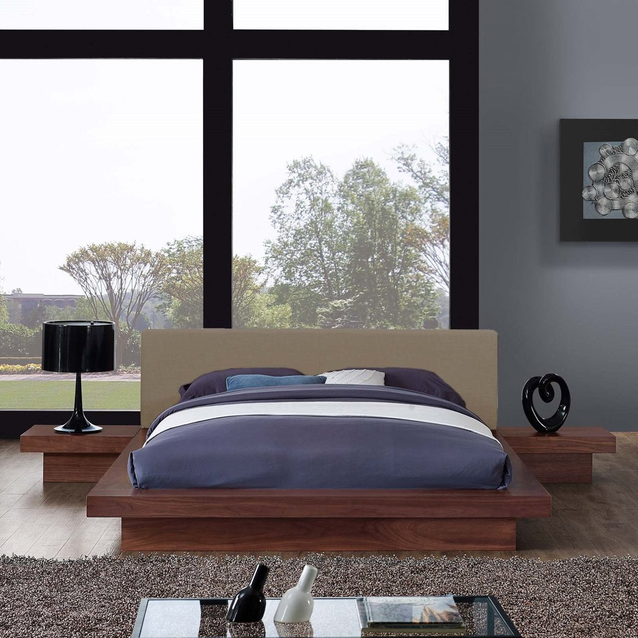 Freja Three PCS Queen Fabric Bedroom Set, Brown, Wood 12432