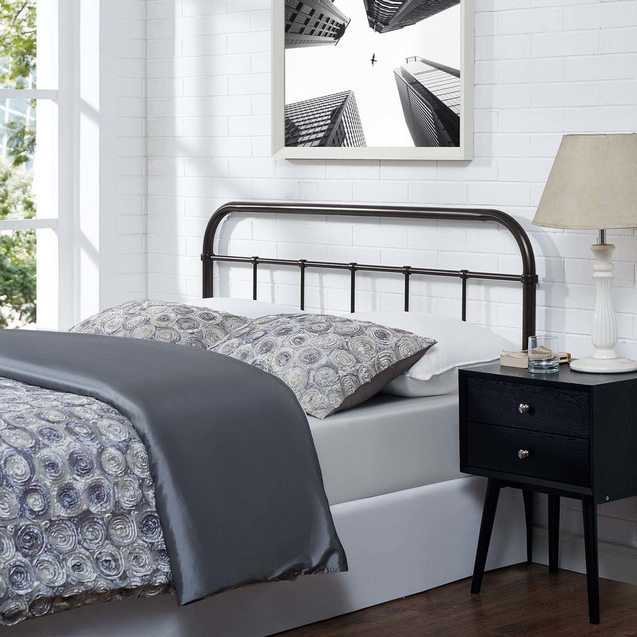 Serena King Steel Headboard, King Size, Metal Steel, Brown, 14402