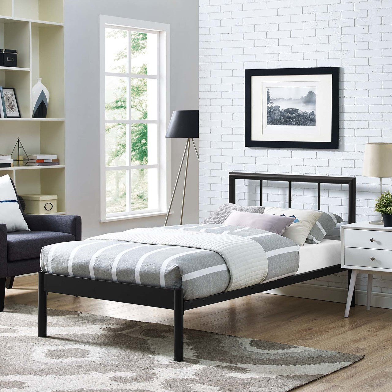 Gwen Twin Bed Frame, Twin Size, Metal Steel, Brown, 14412