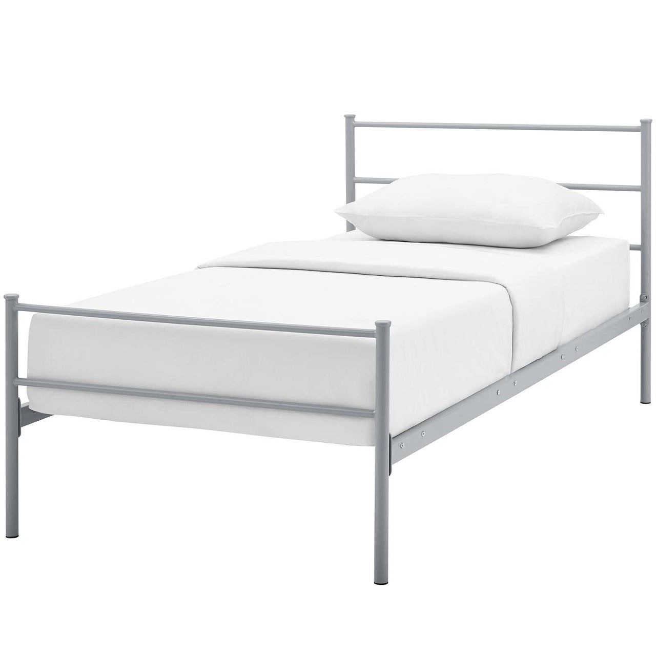 Alina Twin Platform Bed Frame, Twin Size, Metal Steel, Grey Gray, 14434
