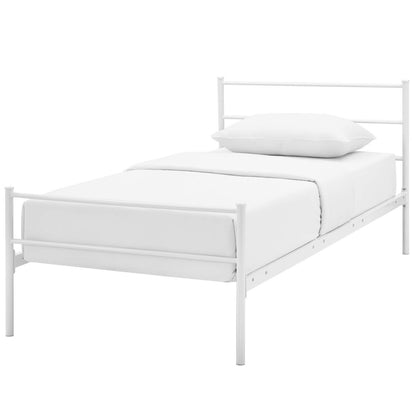 Alina Twin Platform Bed Frame, Twin Size, Metal Steel, White, 14435