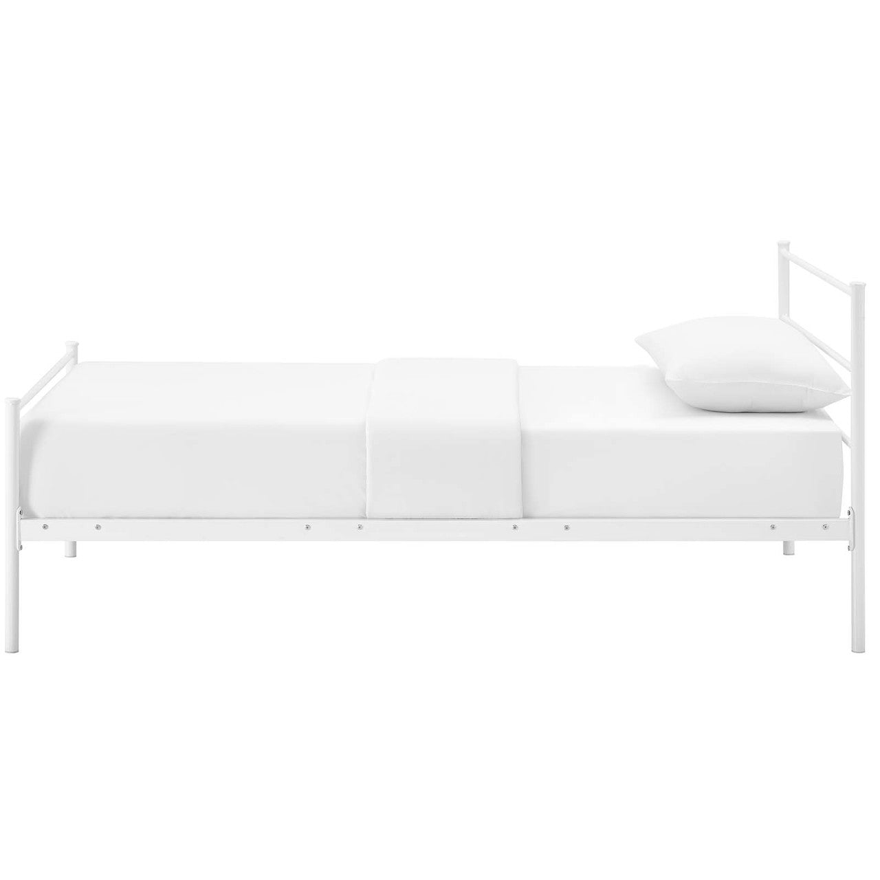 Alina Twin Platform Bed Frame, Twin Size, Metal Steel, White, 14435