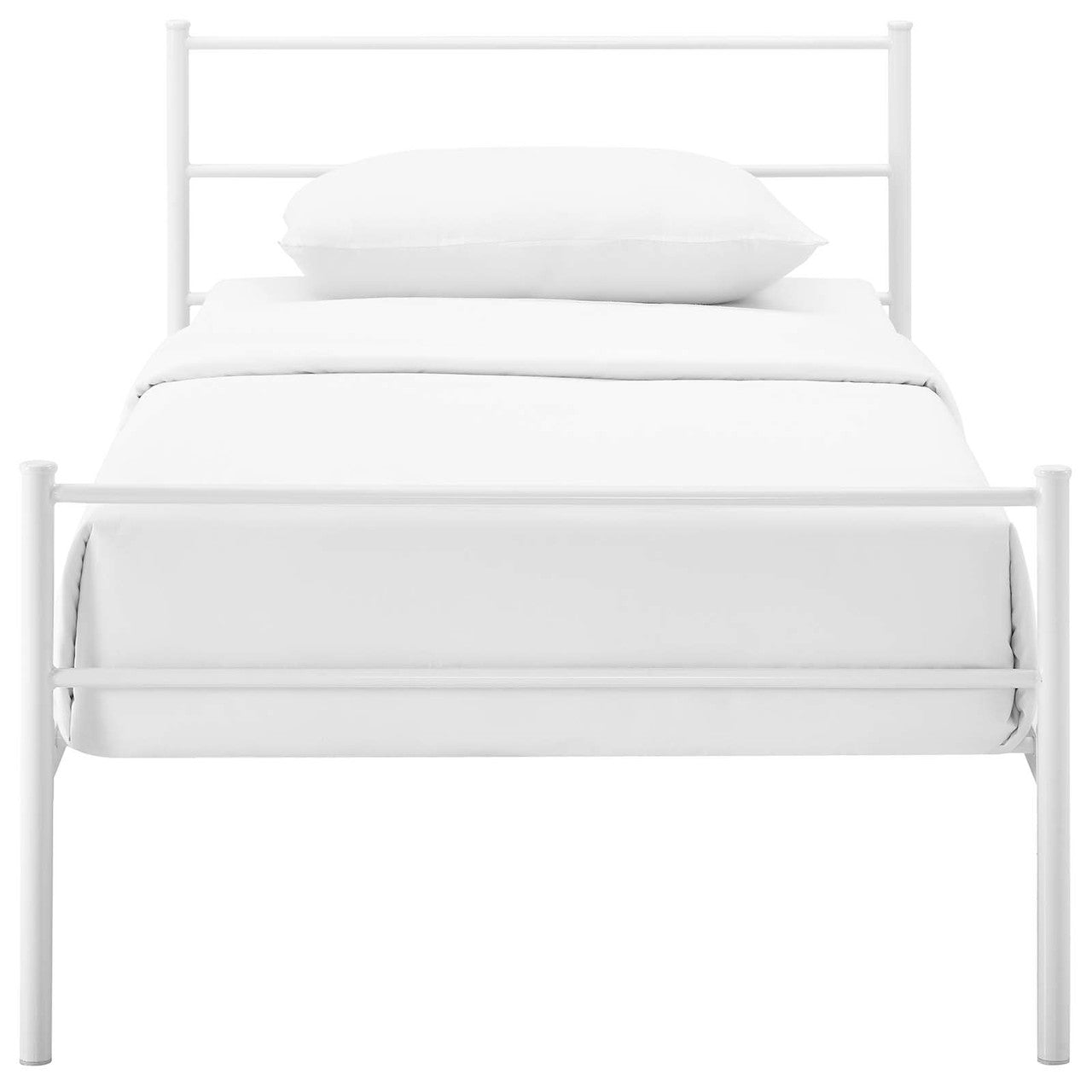 Alina Twin Platform Bed Frame, Twin Size, Metal Steel, White, 14435