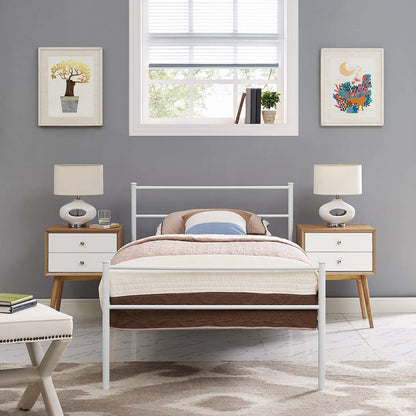 Alina Twin Platform Bed Frame, Twin Size, Metal Steel, White, 14435