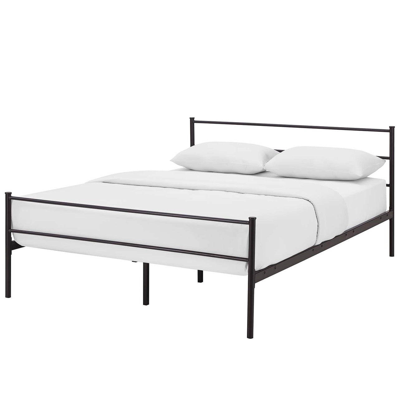 Alina Queen Platform Bed Frame, Queen Size, Metal Steel, Brown, 14439