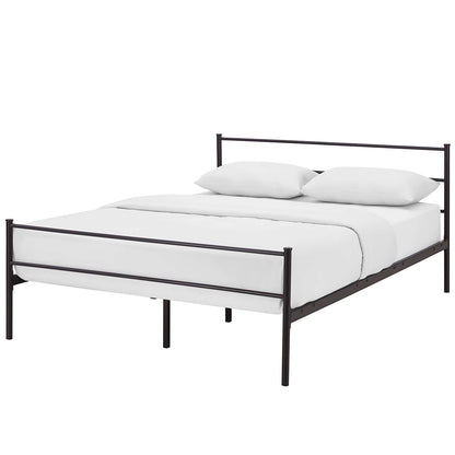 Alina Queen Platform Bed Frame, Queen Size, Metal Steel, Brown, 14439