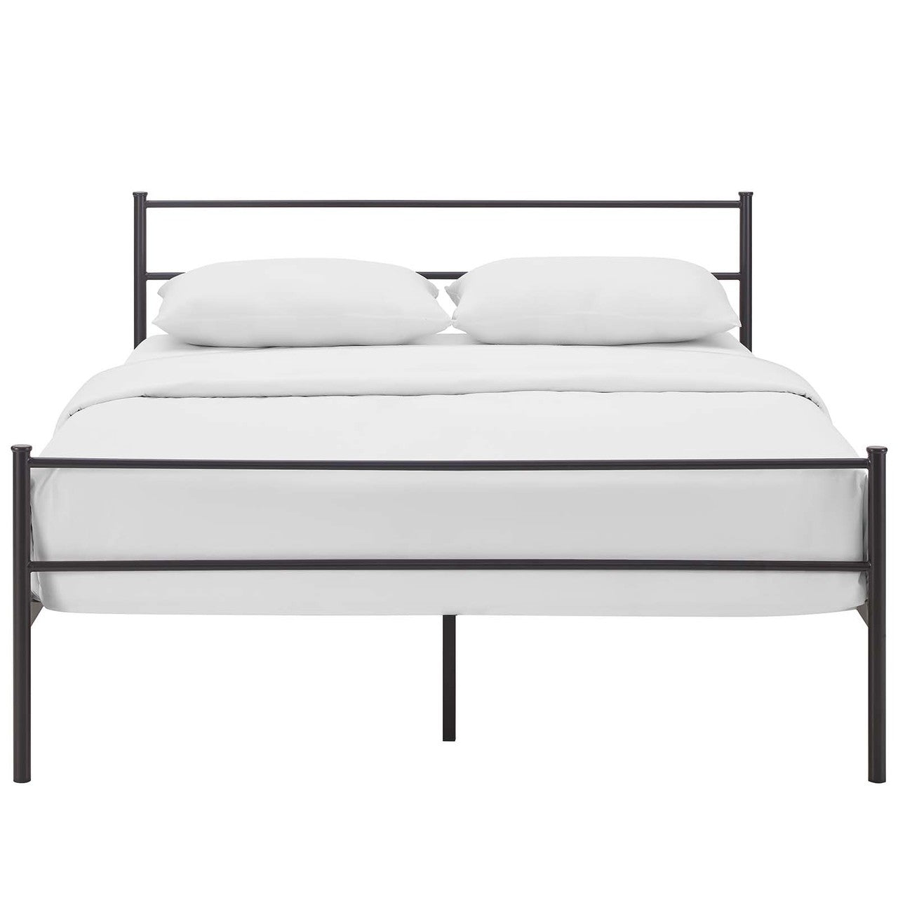 Alina Queen Platform Bed Frame, Queen Size, Metal Steel, Brown, 14439