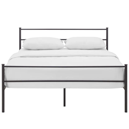 Alina Queen Platform Bed Frame, Queen Size, Metal Steel, Brown, 14439