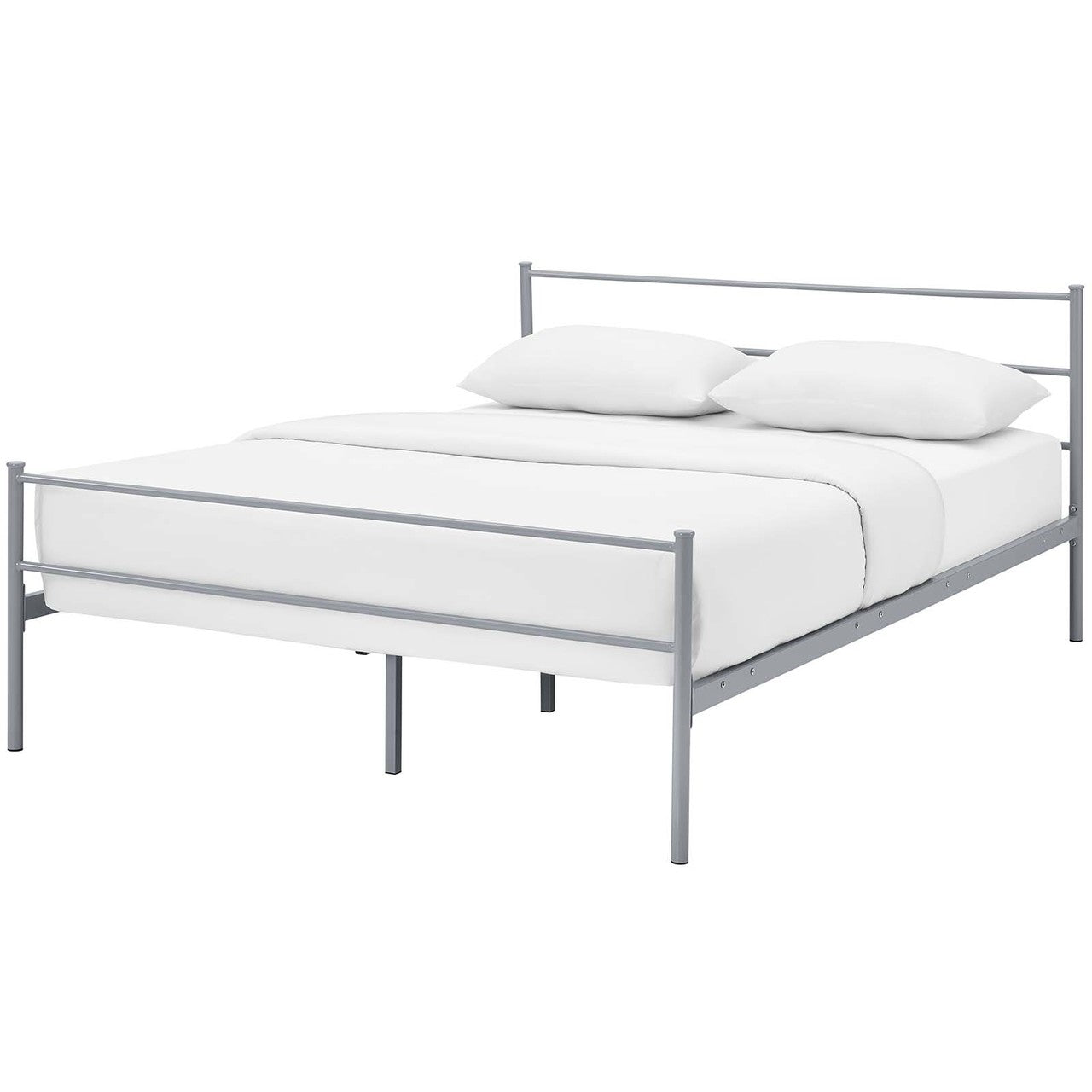 Alina Queen Platform Bed Frame, Queen Size, Metal Steel, Grey Gray, 14440