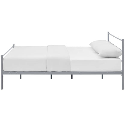 Alina Queen Platform Bed Frame, Queen Size, Metal Steel, Grey Gray, 14440