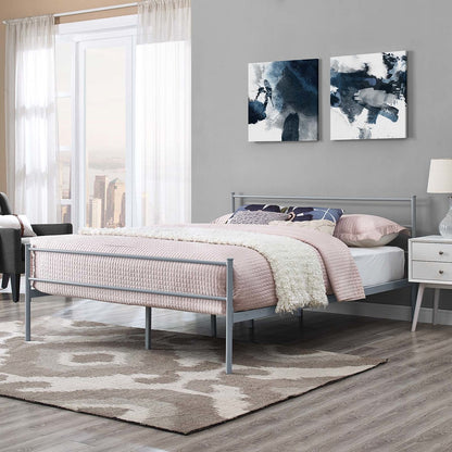 Alina Queen Platform Bed Frame, Queen Size, Metal Steel, Grey Gray, 14440