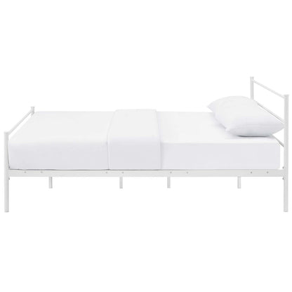 Alina Queen Platform Bed Frame, Queen Size, Metal Steel, White, 14441