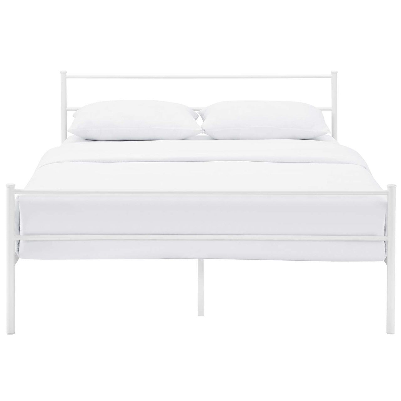 Alina Queen Platform Bed Frame, Queen Size, Metal Steel, White, 14441