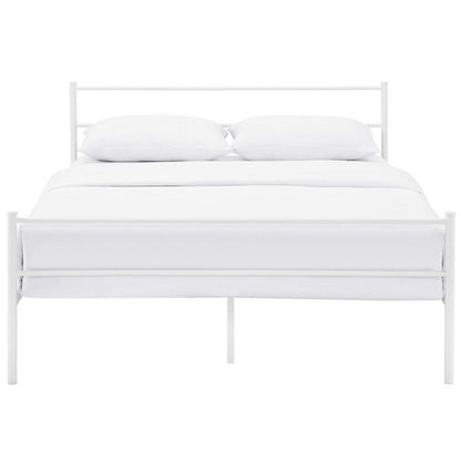 Alina Queen Platform Bed Frame, Queen Size, Metal Steel, White, 14441