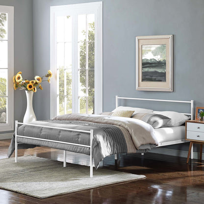 Alina Queen Platform Bed Frame, Queen Size, Metal Steel, White, 14441