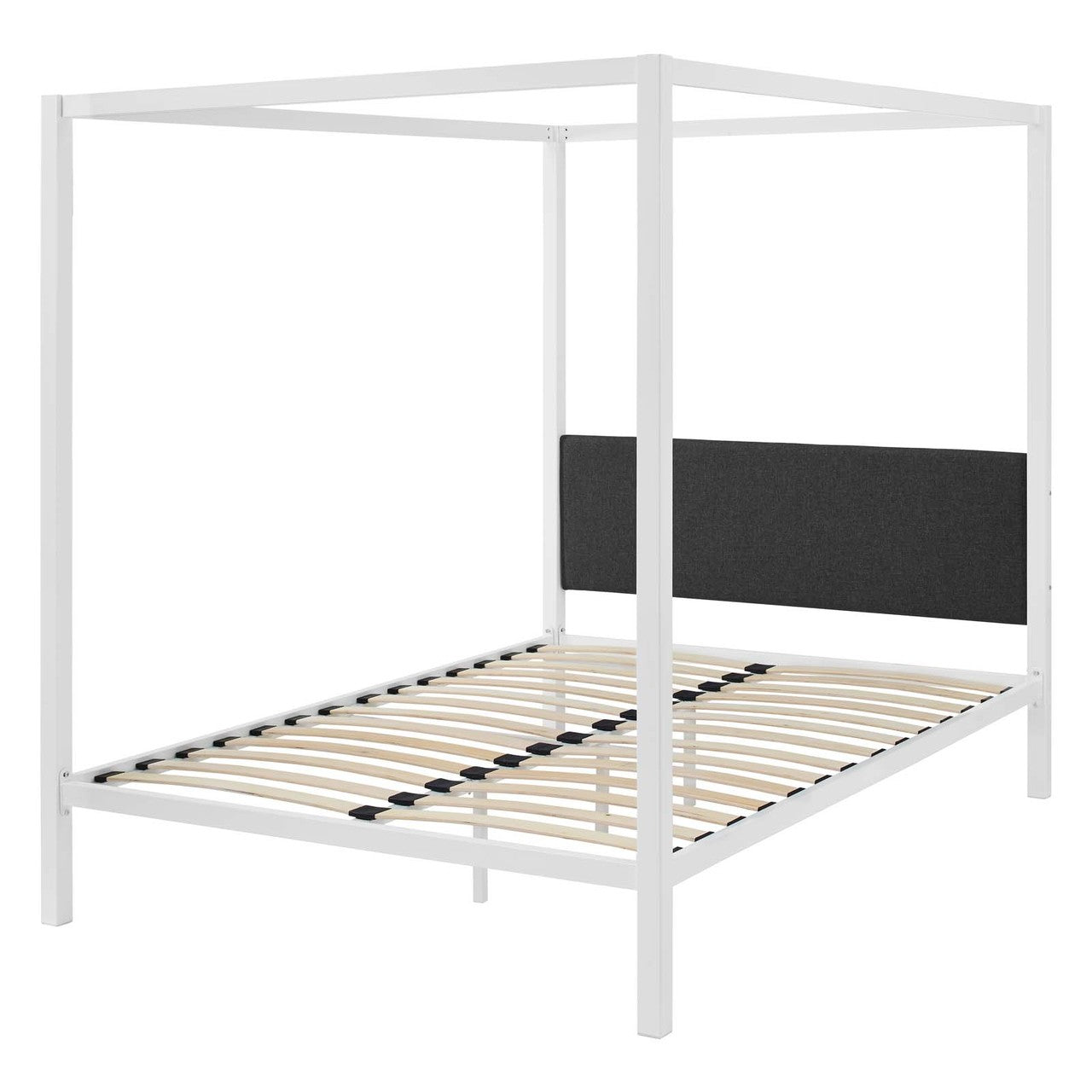 Raina Queen Canopy Bed Frame, Queen Size, Metal Steel, Multi Grey Gray, 14443