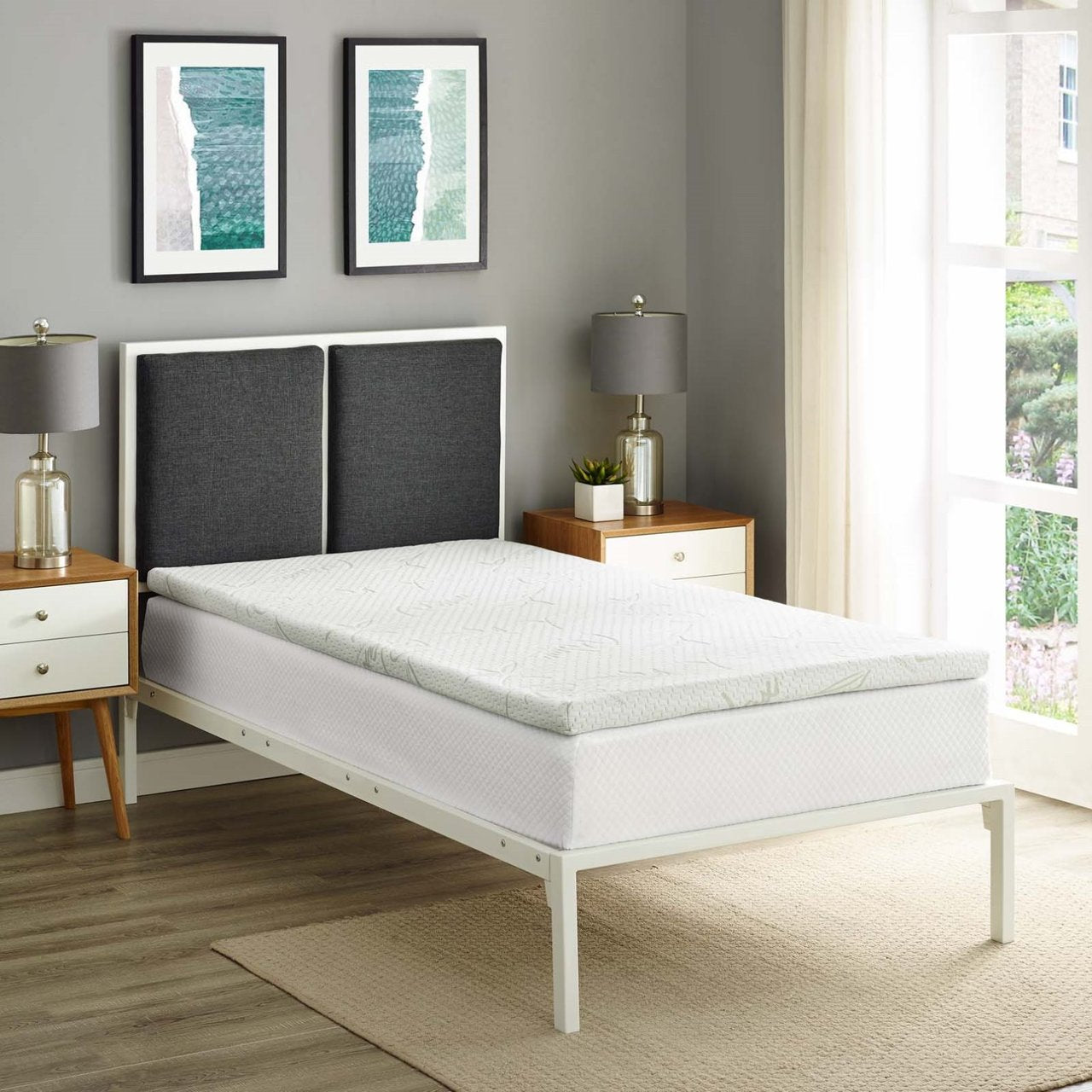 Relax Twin 2" Gel Memory Foam Mattress Topper, White, Fabric 12443
