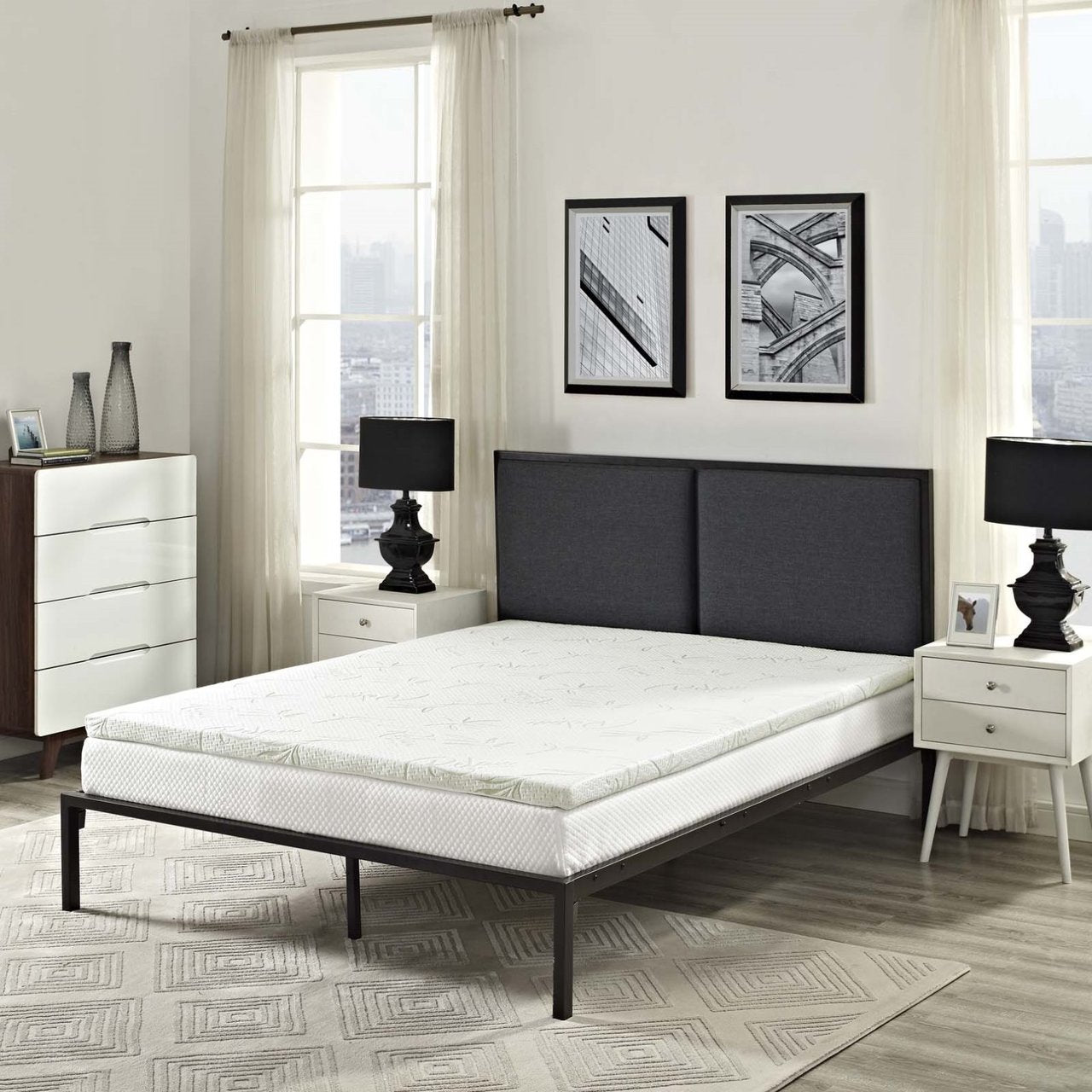 Relax Queen 2" Gel Memory Foam Mattress Topper, White, Fabric 12445