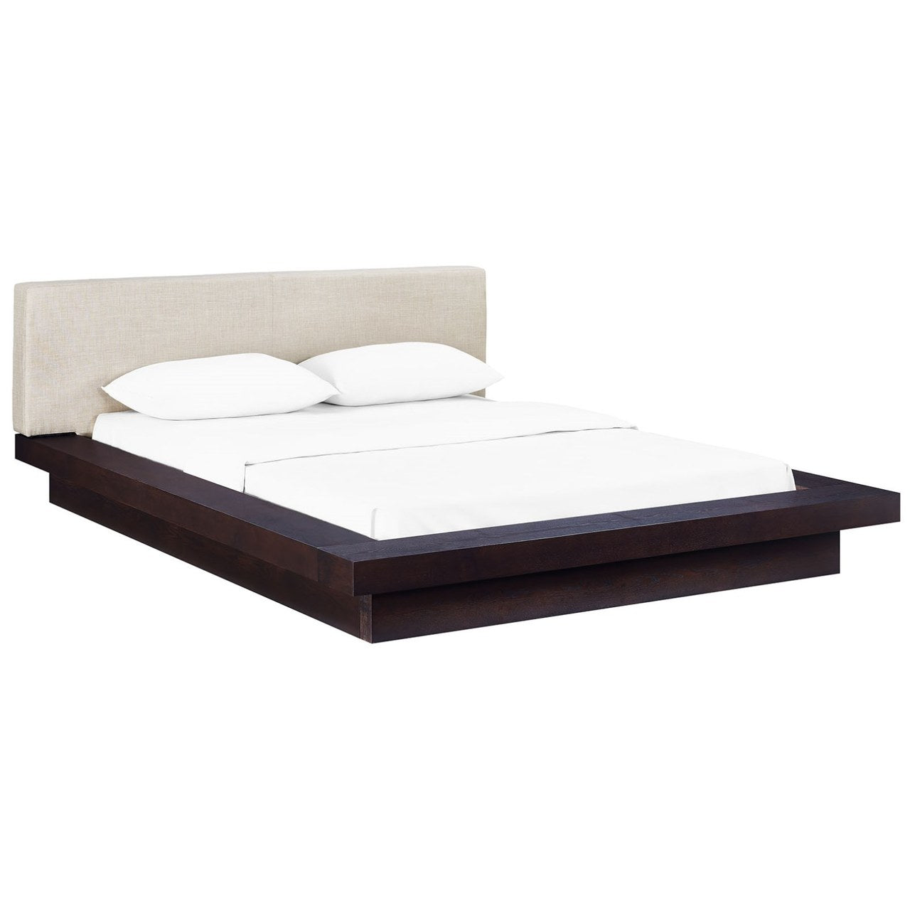 Freja Queen Fabric Platform Bed, Beige, Fabric 12986