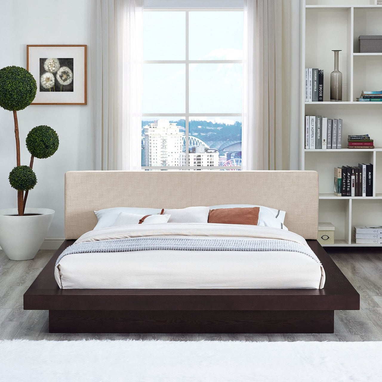 Freja Queen Fabric Platform Bed, Beige, Fabric 12986