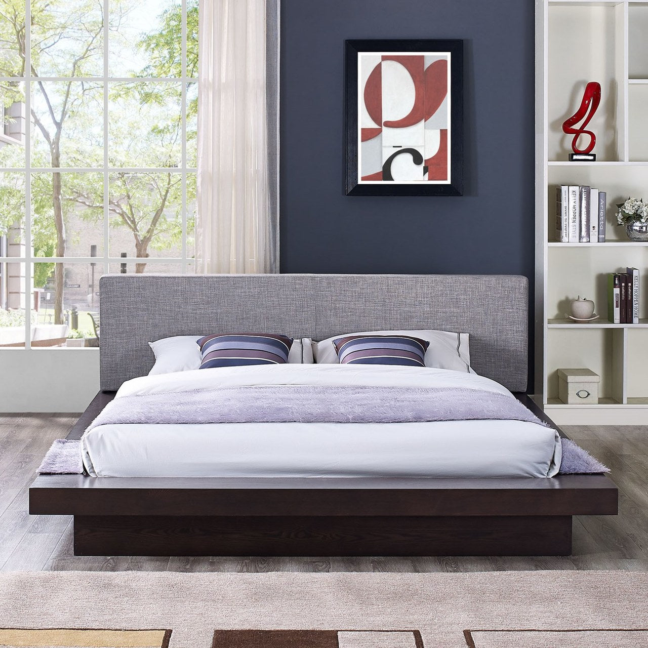 Freja Queen Fabric Platform Bed, Grey, Fabric 12989