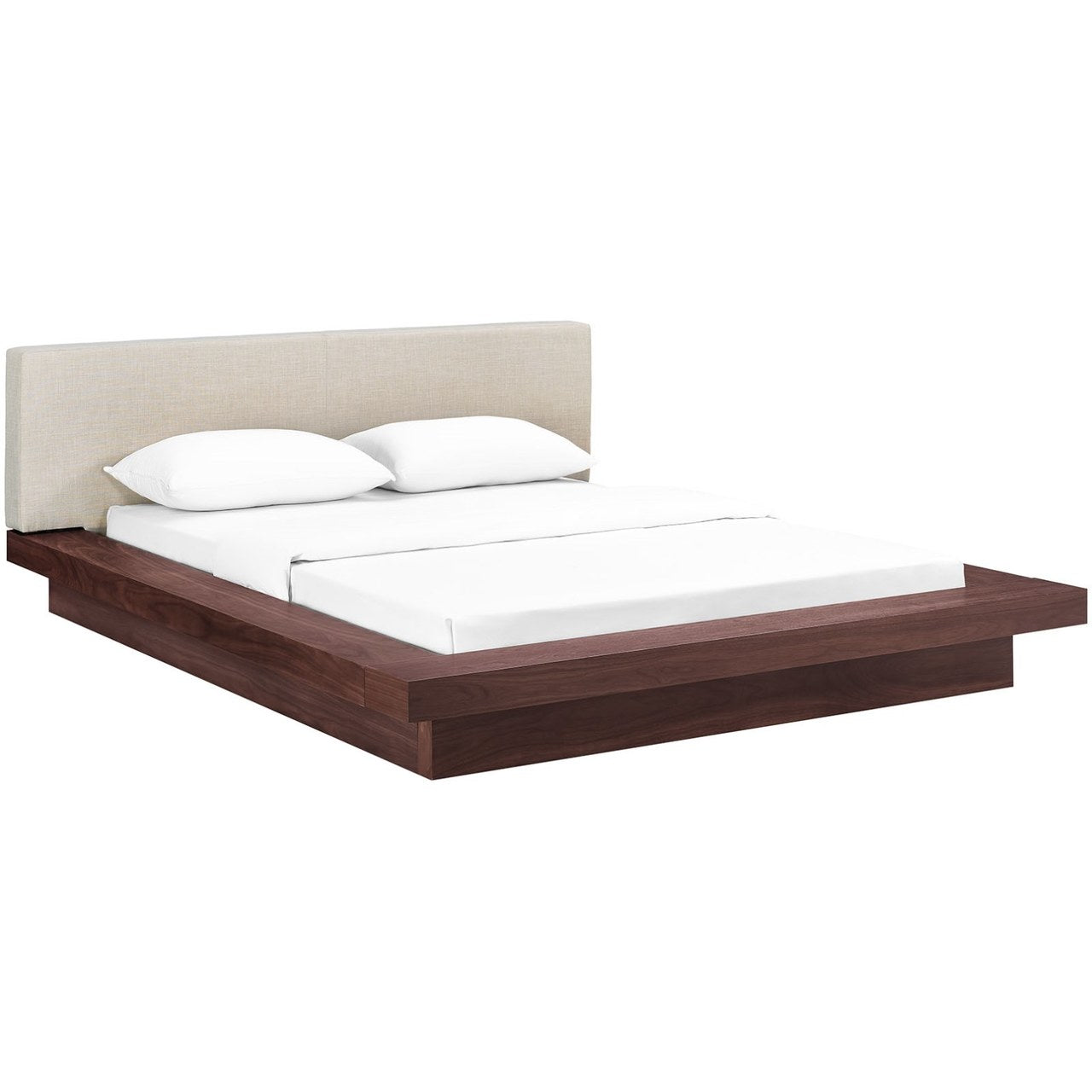 Freja Queen Fabric Platform Bed, Beige, Fabric 12992